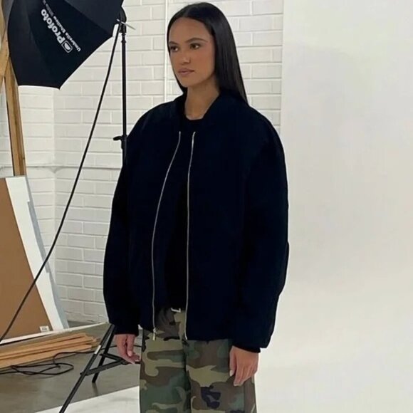 NEW EB Denim Lombardi Zip Bomber Jacket Satin Interior Black Size M $595 REVOLVE - Picture 1 of 8
